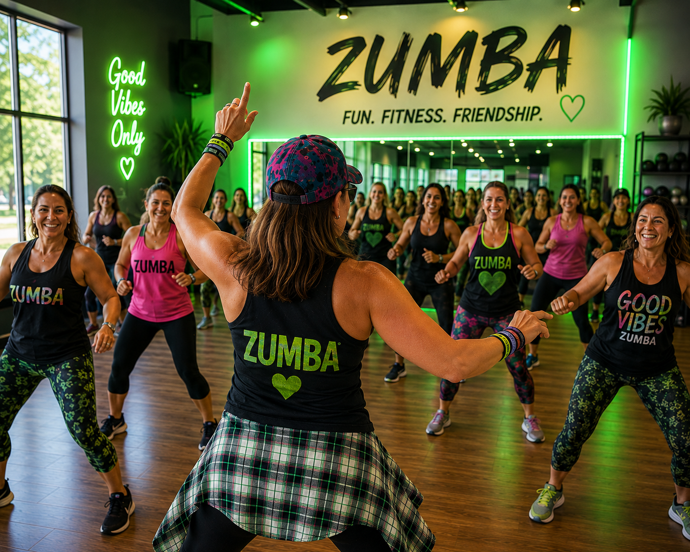 Women enjoying a Zumba latin dance cardio class